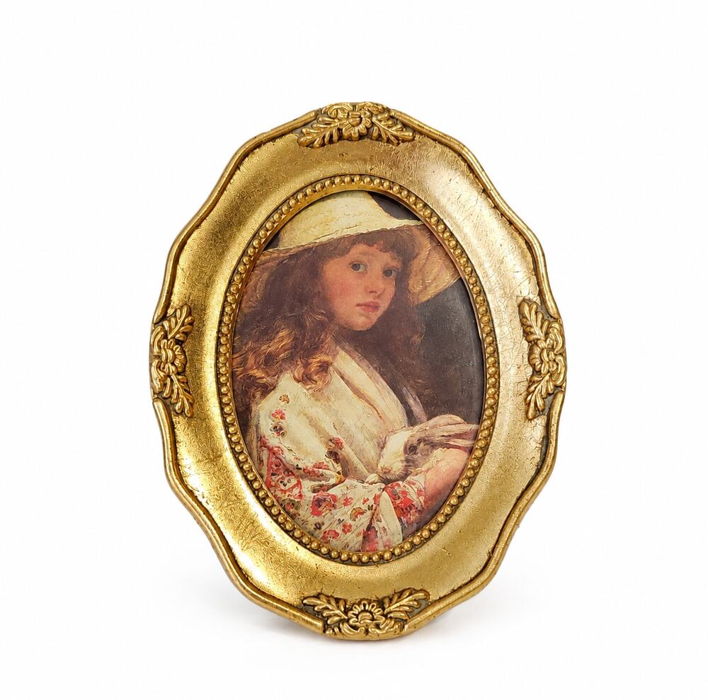 Ornate Gold Oval Small Picture Frame Vintage Tabletop Gallery Wall